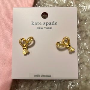 KATE SPADE New York gold cubic zirconia bow tie ribbon earrings NWT $69